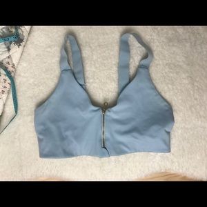 Girlfriend Collective Zip Up Baby Blue Sportsbra in Small